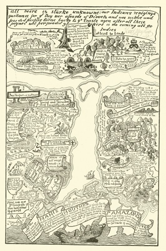 Mapa Mętnej Amazonii w kolorze czerwonym + czarnym (grawerowanie) autorstwa Joseph Rudyard (after) Kipling