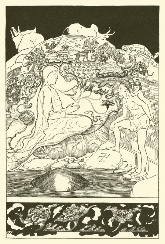 Krab Pau Amma ucieka, gdy Najstarszy Mag rozmawiał z Mężczyzną i jego córeczką (rycina) autorstwa Joseph Rudyard (after) Kipling