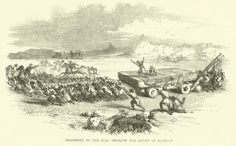 Procesja byka pod kopcem Nimrud autorstwa Josiah Wood Whymper