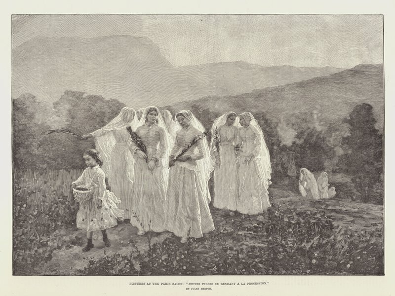 Zdjęcia z Salonu Paryskiego, Młode Dziewczyny idące na Procesję autorstwa Jules Breton