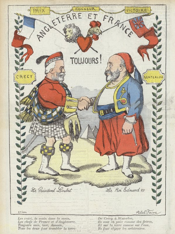 Wizyta króla Edwarda VII we Francji. Ilustracja do Le Rire autorstwa Jules Abel Faivre