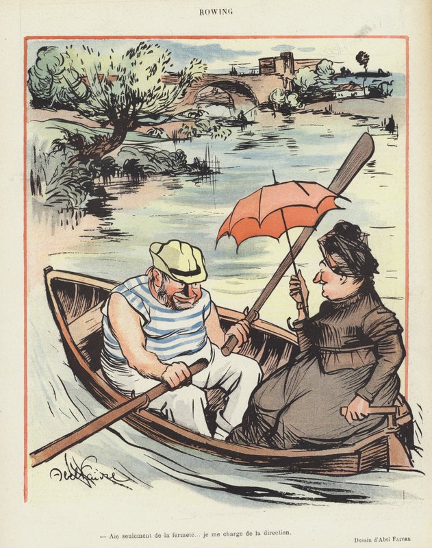 Wioślarstwo. Ilustracja do Le Rire autorstwa Jules Abel Faivre
