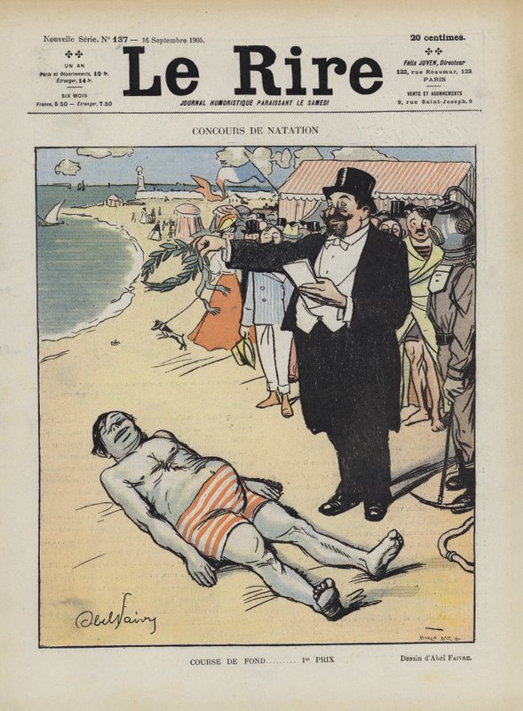 Zawody pływackie. Ilustracja do Le Rire autorstwa Jules Abel Faivre