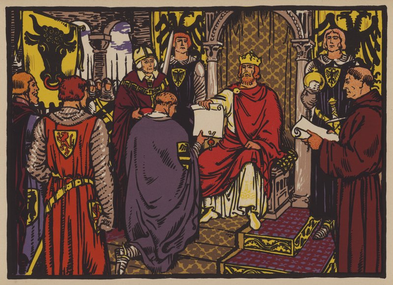 Cesarz Świętego Rzymu Henryk VII nadający cesarską bezpośredniość kantonowi Uri autorstwa Jules Courvoisier