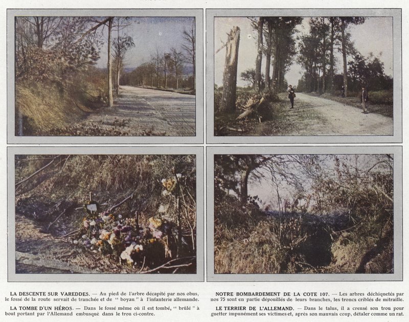 Zejście na Vareddes, bombardowanie wzgórza 107, grobowiec bohatera, niemiecka nora autorstwa Jules Gervais Courtellemont