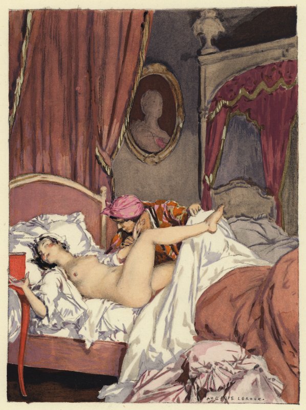 Ilustracja do pamiętników Casanovy (kolorowa litografia) autorstwa Jules Marie Auguste Leroux