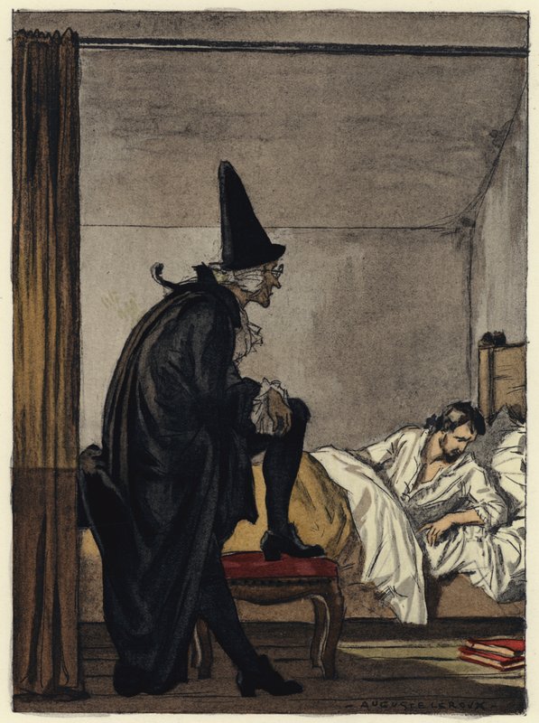 Ilustracja do pamiętników Casanovy (kolorowa litografia) autorstwa Jules Marie Auguste Leroux