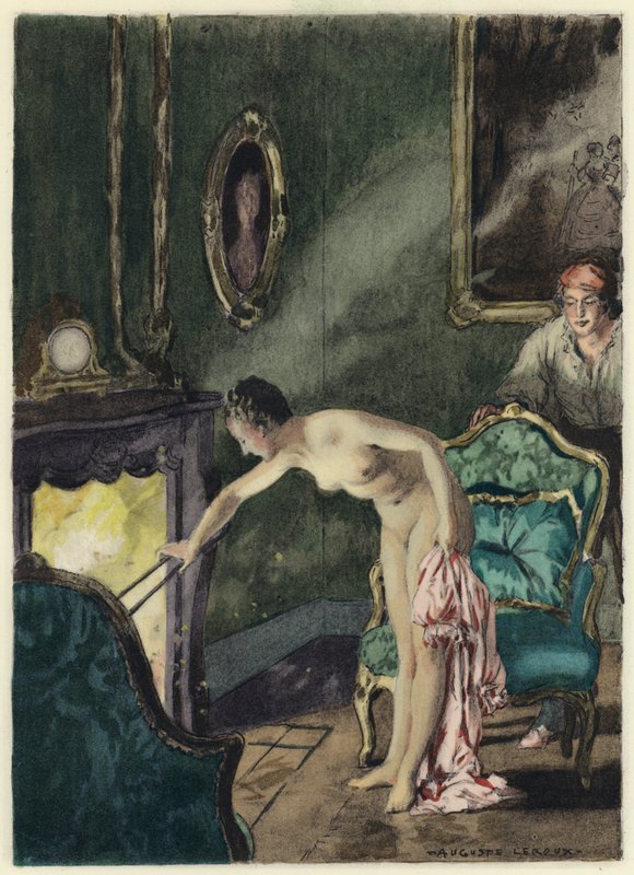 Ilustracja do pamiętników Casanovy (kolorowa litografia) autorstwa Jules Marie Auguste Leroux