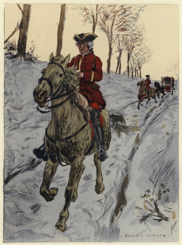 Ilustracja do pamiętników Casanovy (kolorowa litografia) autorstwa Jules Marie Auguste Leroux