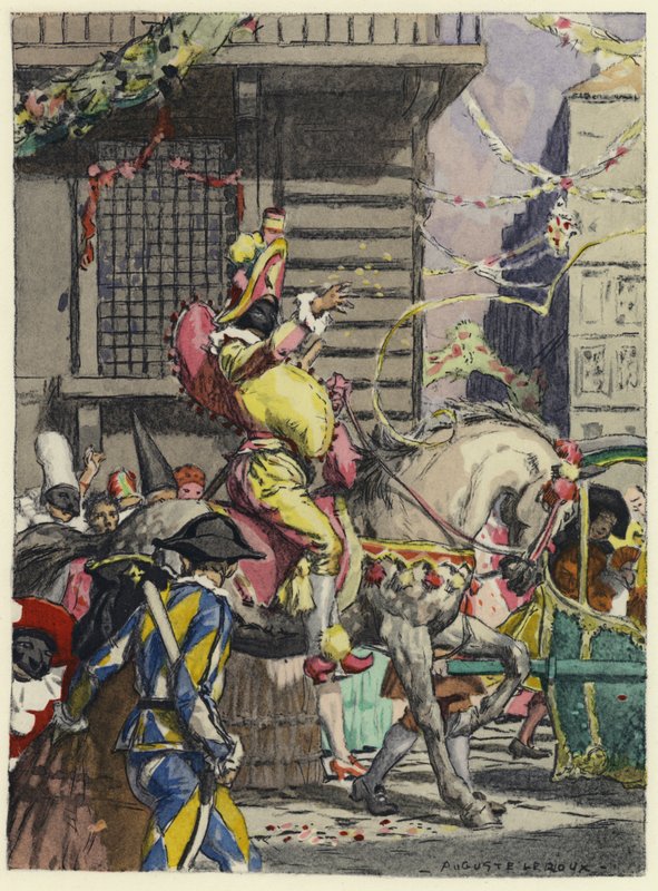 Ilustracja do pamiętników Casanovy (kolorowa litografia) autorstwa Jules Marie Auguste Leroux