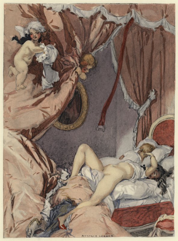 Ilustracja do pamiętników Casanovy (kolorowa litografia) autorstwa Jules Marie Auguste Leroux