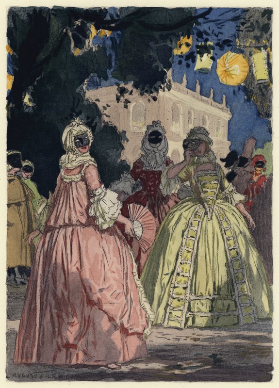 Ilustracja do pamiętników Casanovy (kolorowa litografia) autorstwa Jules Marie Auguste Leroux