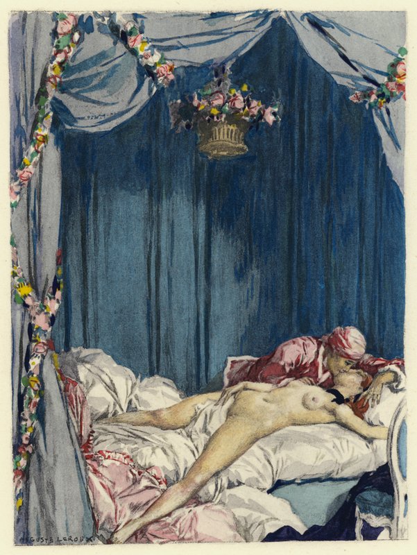 Ilustracja do pamiętników Casanovy (kolorowa litografia) autorstwa Jules Marie Auguste Leroux