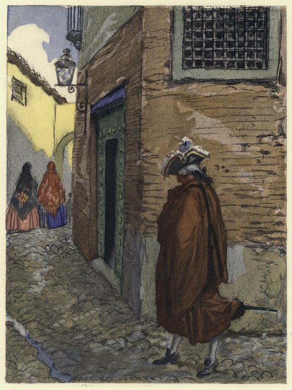 Ilustracja do pamiętników Casanovy (kolorowa litografia) autorstwa Jules Marie Auguste Leroux