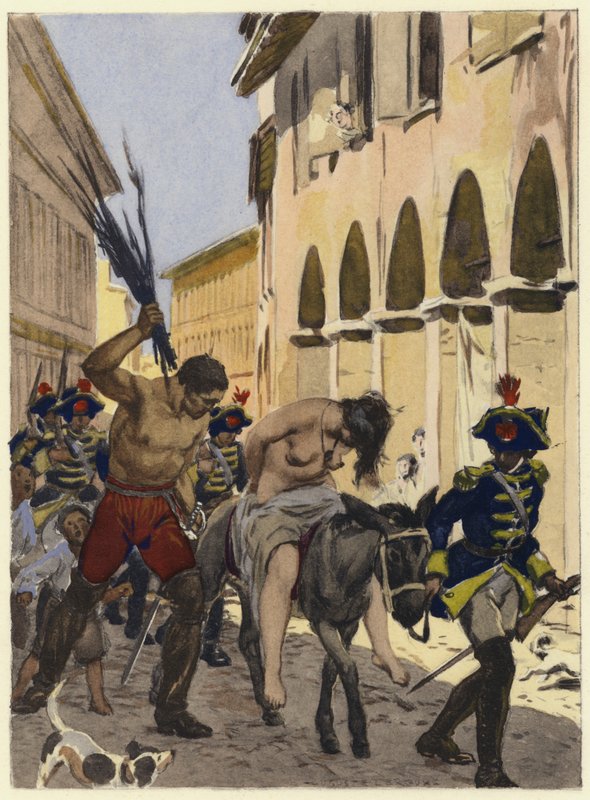 Ilustracja do pamiętników Casanovy (kolorowa litografia) autorstwa Jules Marie Auguste Leroux