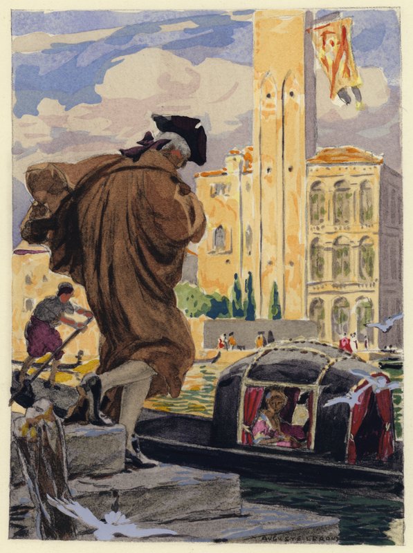 Ilustracja do pamiętników Casanovy (kolorowa litografia) autorstwa Jules Marie Auguste Leroux