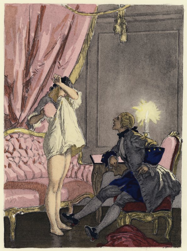 Ilustracja do pamiętników Casanovy (kolorowa litografia) autorstwa Jules Marie Auguste Leroux