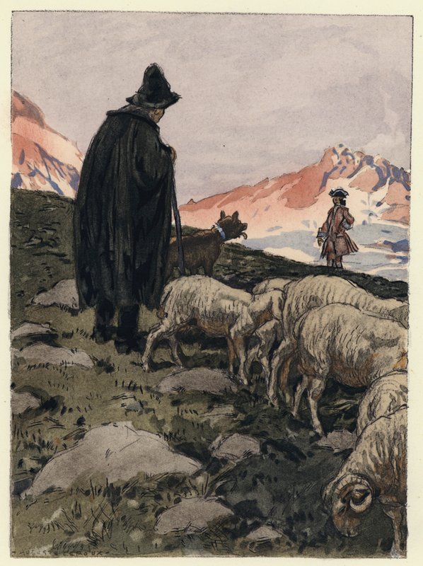 Ilustracja do pamiętników Casanovy (kolorowa litografia) autorstwa Jules Marie Auguste Leroux