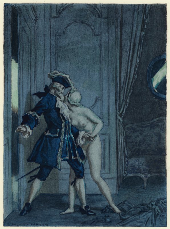 Ilustracja do pamiętników Casanovy (kolorowa litografia) autorstwa Jules Marie Auguste Leroux