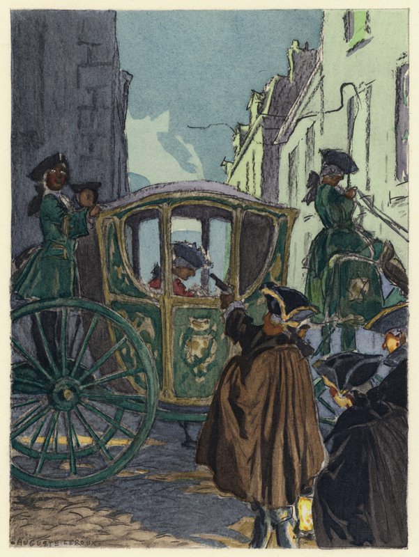 Ilustracja do pamiętników Casanovy (kolorowa litografia) autorstwa Jules Marie Auguste Leroux