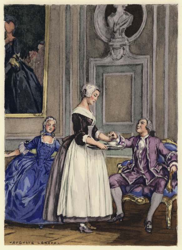 Ilustracja do pamiętników Casanovy (kolorowa litografia) autorstwa Jules Marie Auguste Leroux