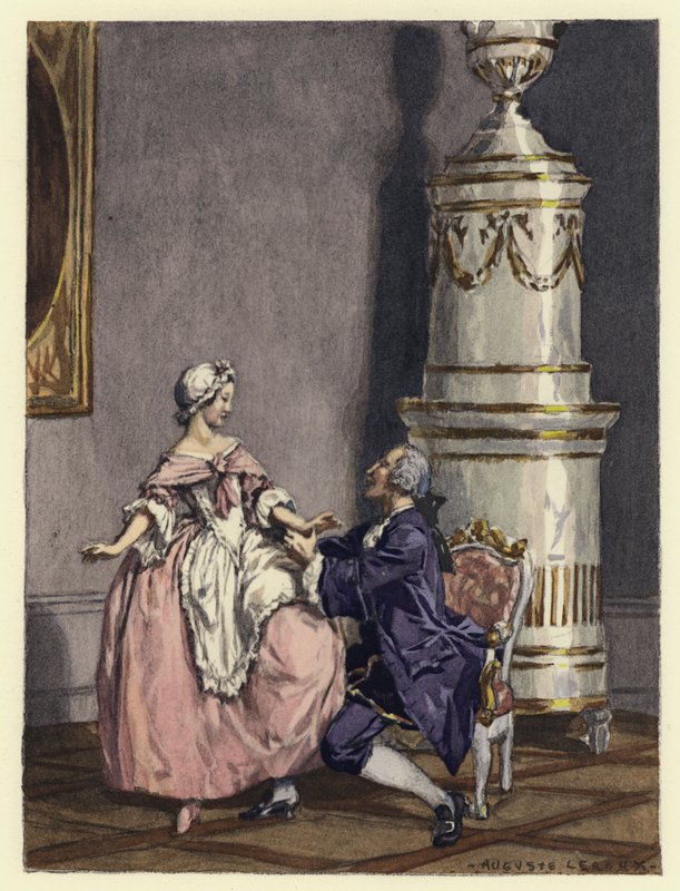 Ilustracja do pamiętników Casanovy (kolorowa litografia) autorstwa Jules Marie Auguste Leroux