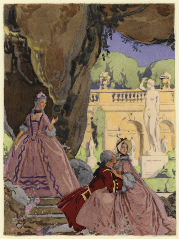 Ilustracja do pamiętników Casanovy (kolorowa litografia) autorstwa Jules Marie Auguste Leroux