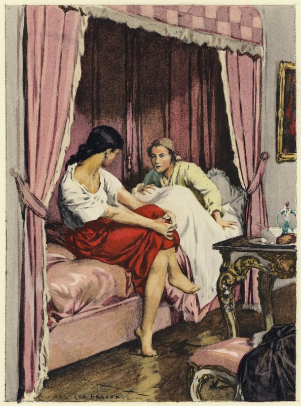 Ilustracja do pamiętników Casanovy (kolorowa litografia) autorstwa Jules Marie Auguste Leroux
