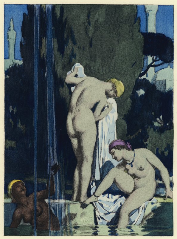 Ilustracja do pamiętników Casanovy (kolorowa litografia) autorstwa Jules Marie Auguste Leroux