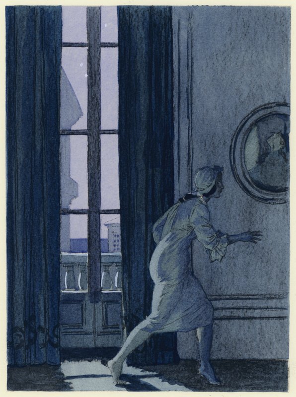 Ilustracja do pamiętników Casanovy (kolorowa litografia) autorstwa Jules Marie Auguste Leroux