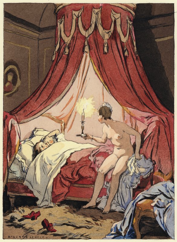 Ilustracja do pamiętników Casanovy (kolorowa litografia) autorstwa Jules Marie Auguste Leroux