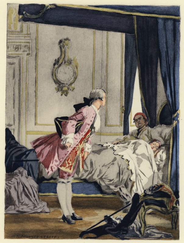 Ilustracja do pamiętników Casanovy (kolorowa litografia) autorstwa Jules Marie Auguste Leroux