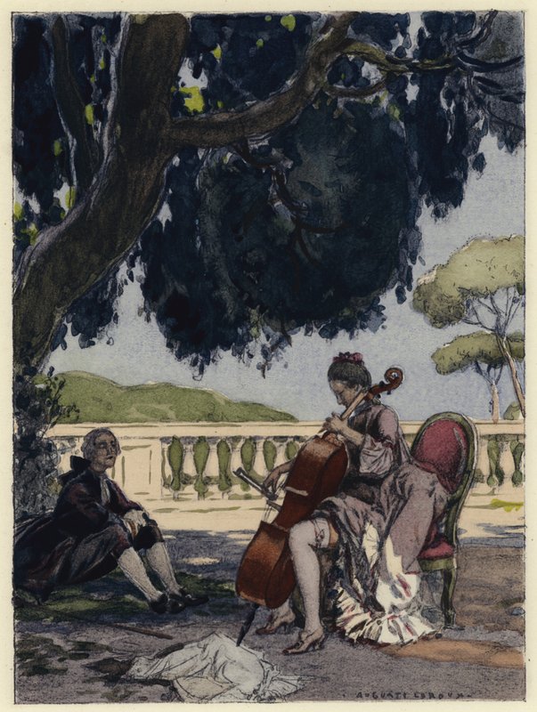 Ilustracja do pamiętników Casanovy (kolorowa litografia) autorstwa Jules Marie Auguste Leroux