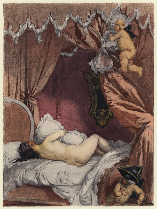 Ilustracja do pamiętników Casanovy (kolorowa litografia) autorstwa Jules Marie Auguste Leroux