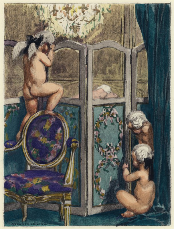 Ilustracja do pamiętników Casanovy (kolorowa litografia) autorstwa Jules Marie Auguste Leroux