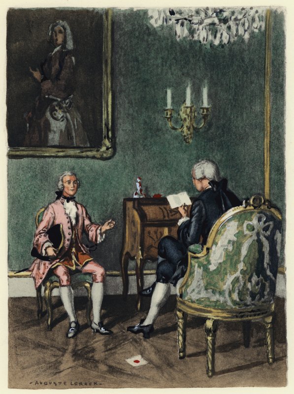 Ilustracja do pamiętników Casanovy (kolorowa litografia) autorstwa Jules Marie Auguste Leroux