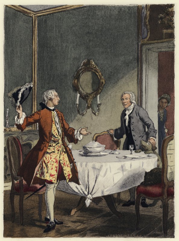 Ilustracja do pamiętników Casanovy (kolorowa litografia) autorstwa Jules Marie Auguste Leroux
