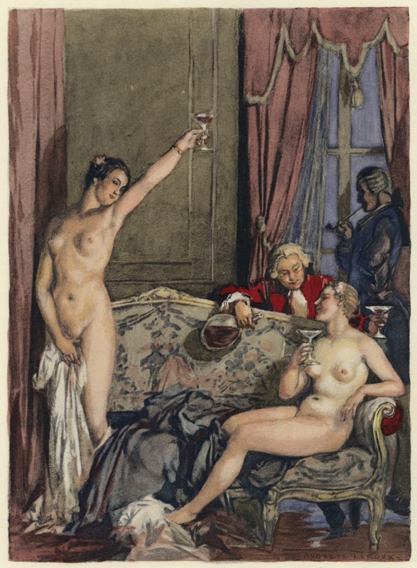 Ilustracja do pamiętników Casanovy (kolorowa litografia) autorstwa Jules Marie Auguste Leroux