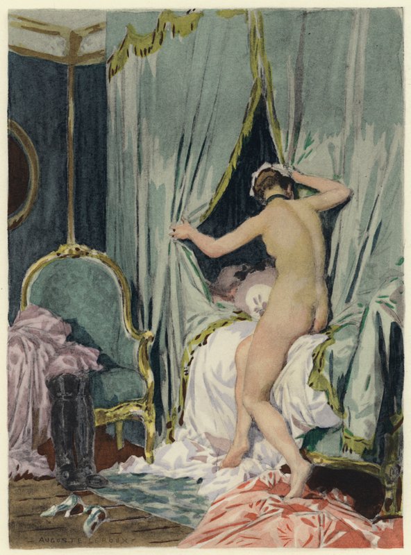 Ilustracja do pamiętników Casanovy (kolorowa litografia) autorstwa Jules Marie Auguste Leroux