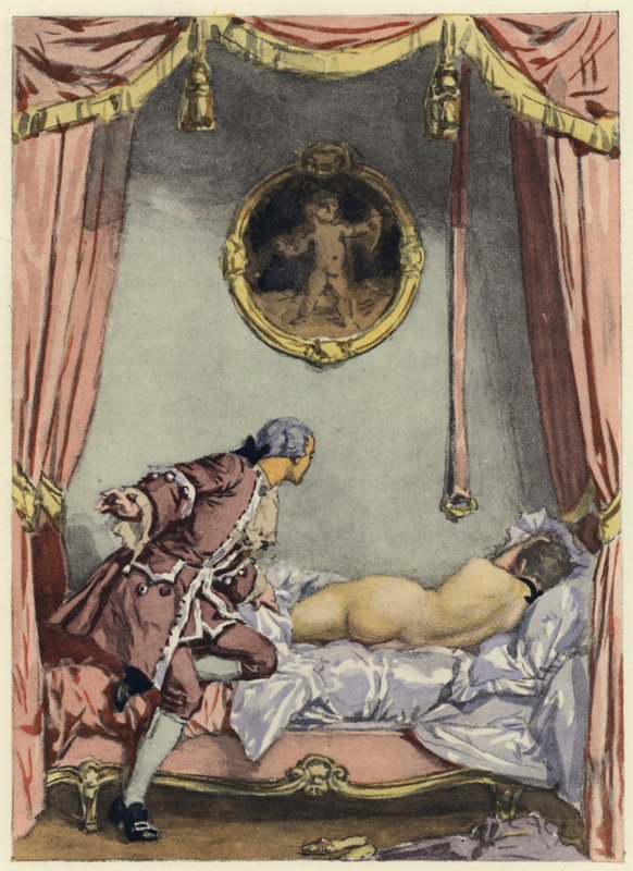 Ilustracja do pamiętników Casanovy (kolorowa litografia) autorstwa Jules Marie Auguste Leroux