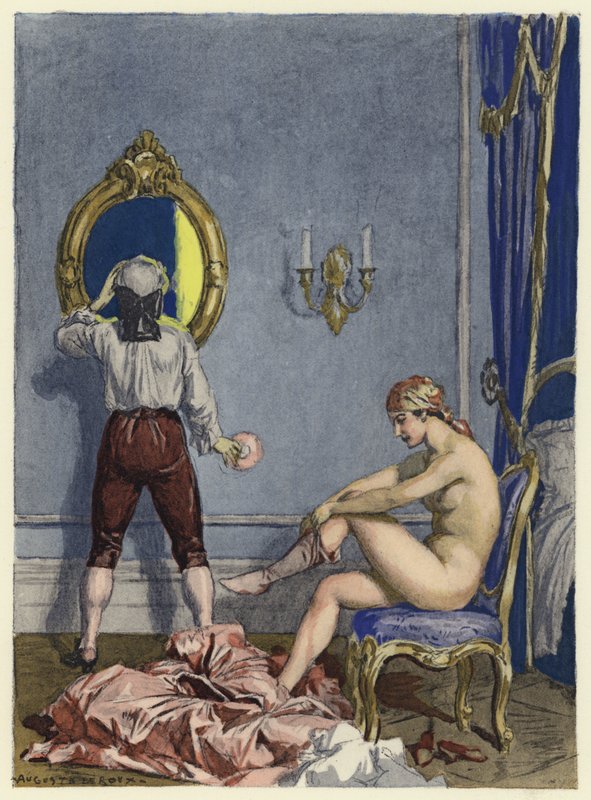 Ilustracja do pamiętników Casanovy (kolorowa litografia) autorstwa Jules Marie Auguste Leroux