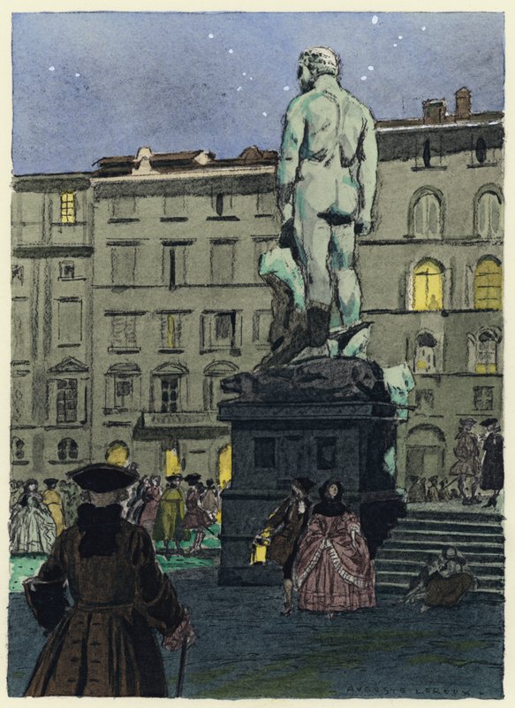Ilustracja do pamiętników Casanovy (kolorowa litografia) autorstwa Jules Marie Auguste Leroux