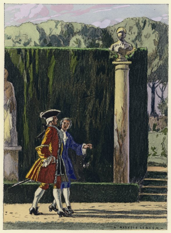 Ilustracja do pamiętników Casanovy (kolorowa litografia) autorstwa Jules Marie Auguste Leroux