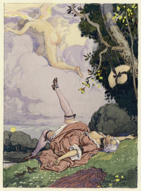 Ilustracja do pamiętników Casanovy (kolorowa litografia) autorstwa Jules Marie Auguste Leroux