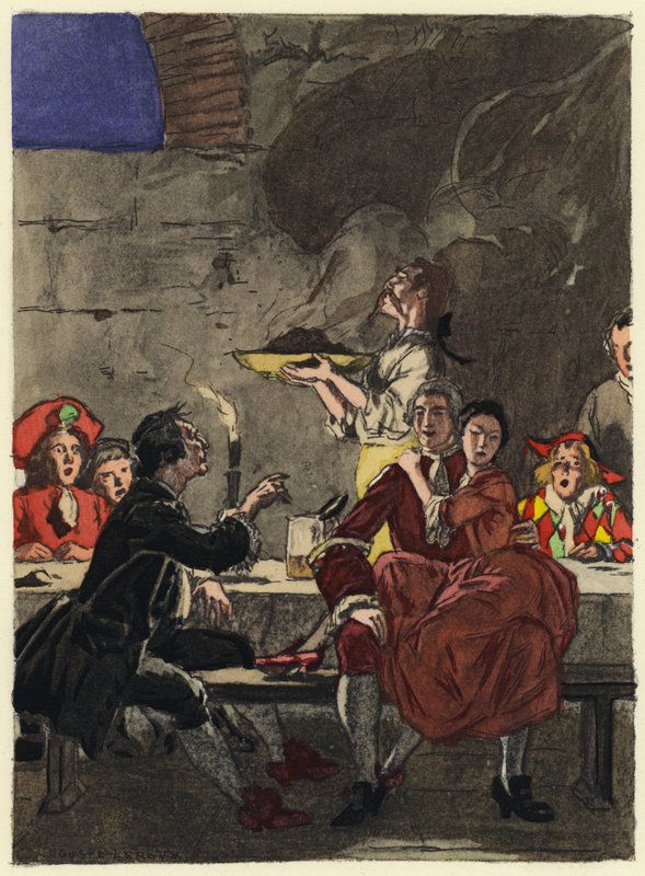 Ilustracja do pamiętników Casanovy (kolorowa litografia) autorstwa Jules Marie Auguste Leroux