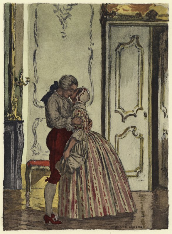 Ilustracja do pamiętników Casanovy (kolorowa litografia) autorstwa Jules Marie Auguste Leroux