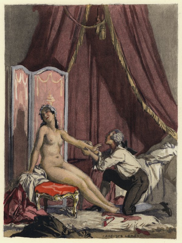 Ilustracja do pamiętników Casanovy (kolorowa litografia) autorstwa Jules Marie Auguste Leroux