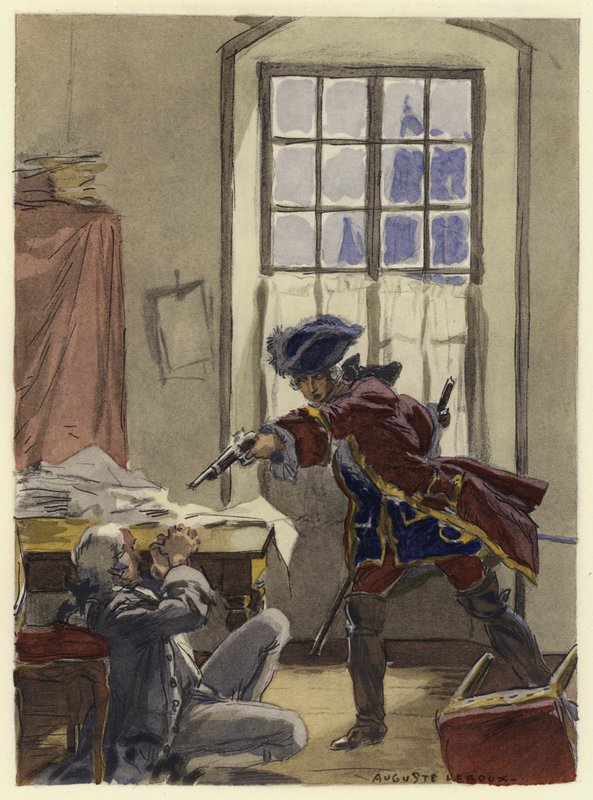Ilustracja do pamiętników Casanovy (kolorowa litografia) autorstwa Jules Marie Auguste Leroux