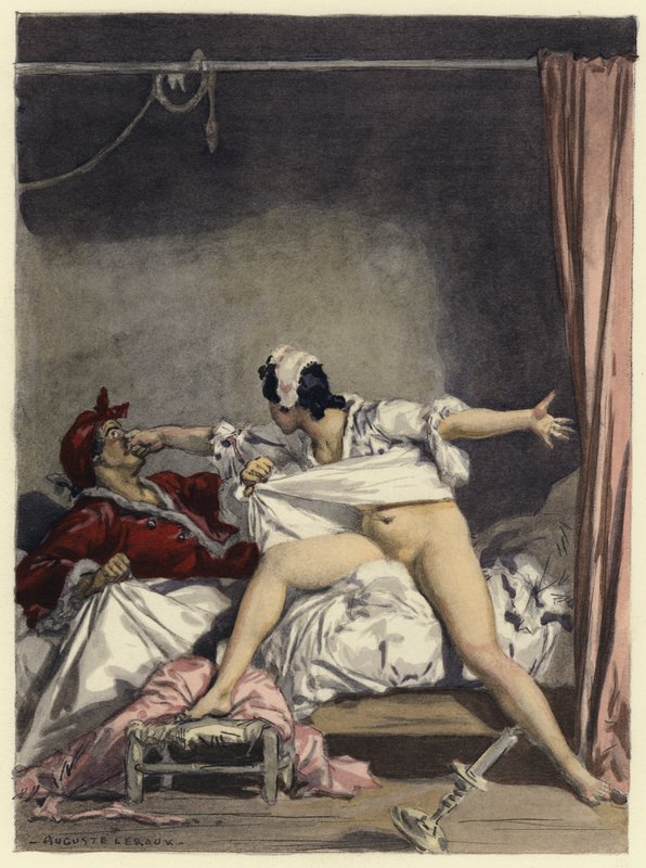 Ilustracja do pamiętników Casanovy (kolorowa litografia) autorstwa Jules Marie Auguste Leroux