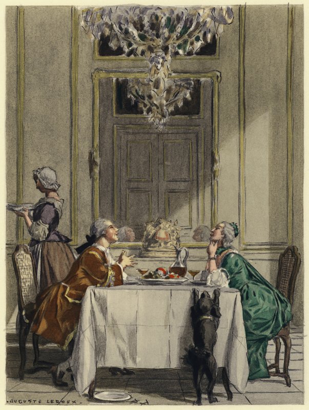 Ilustracja do pamiętników Casanovy (kolorowa litografia) autorstwa Jules Marie Auguste Leroux